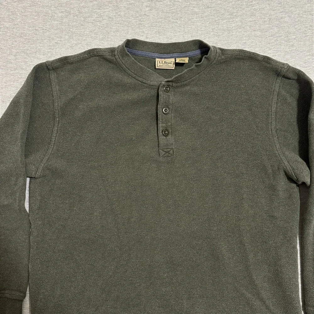 L.L Bean Henley Shirt Tall Long Sleeve Waffle Knit Olive Green Mens Large‎